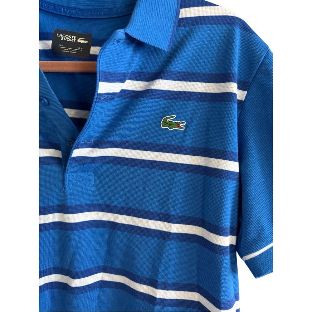 Lacoste Sport Mens Blue White Striped Short Sleeve Collared Polo Shirt Sz Medium - Picture 8 of 10